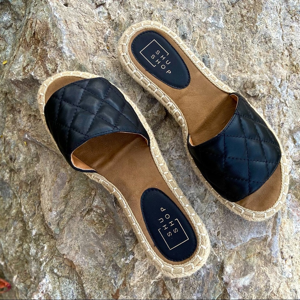 Sandals Cute Black Quilted Slip-On by Shu Shop ~ Great for a Wider Foot